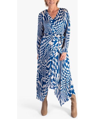 Chesca Tie Waist Geometric Swirls Dress - Blue
