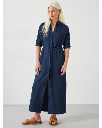 Hush Florence Linen Blend Maxi Shirt Dress - Blue