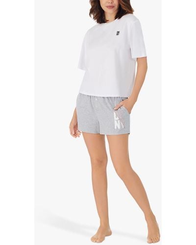 DKNY Cotton Short Sleeve Elasticated Boxer Pyjama Set - White