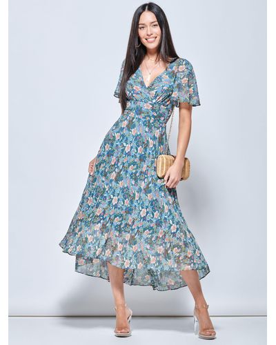 Jolie Moi Pleated Chiffon High Low Midi Dress - Blue