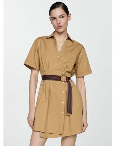 Mango Belted Shirt Mini Dress - Natural