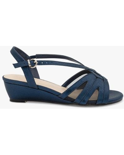 Paradox London Julia Wide Fit Shimmer Mid Heel Wedge Sandals - Blue