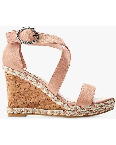 Moda In Pelle Pursuit Textured Cork Wedge Heel Sandals - Pink