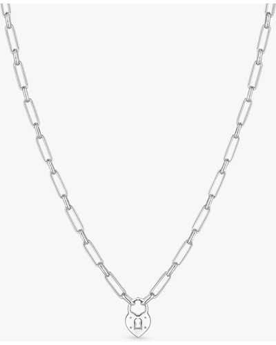 Simply Silver Lock Heart Chain Necklace - Natural