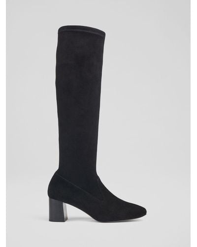 LK Bennett Davina Suede Knee High Sock Boots - Black