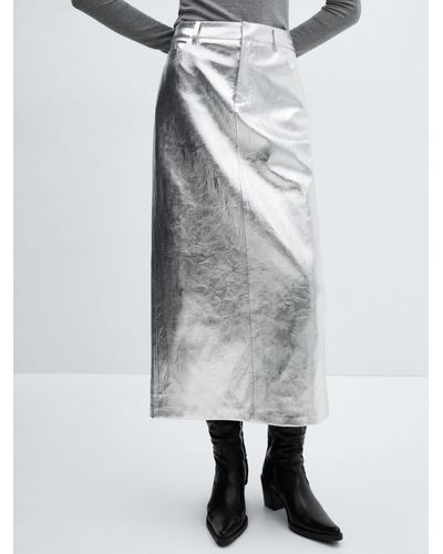 Mango Metallic Midi Skirt - Grey