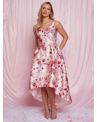 Chi Chi London Cami Floral Print Dip Hem Midi Dress - Pink