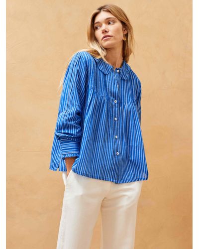 Brora Stripe Pintuck Shirt - Blue