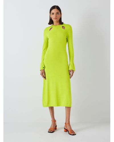 Olivia Rubin James Cotton Knitted Cut Out Detail Midi Dress - Yellow