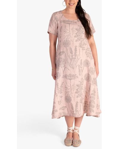 Chesca Curve Botanical Print Linen Midi Dress - Pink