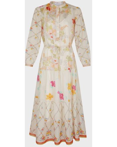 Gerard Darel Robe Cotton Floral Midi Dress - White