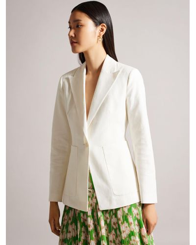 Ted Baker Llilla Single Breasted Linen Blend Blazer - White