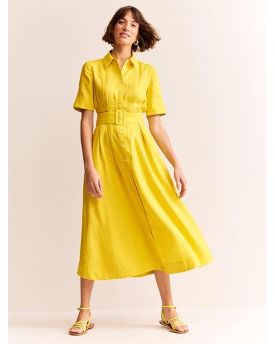 Boden Louise Linen Midi Shirt Dress - Yellow