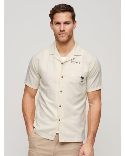 Superdry Resort Linen Blend Short Sleeve Shirt - Natural
