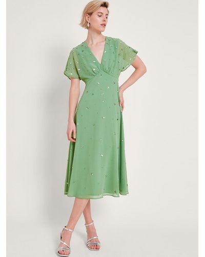 Monsoon Leona Embellished Midi Dress - Green