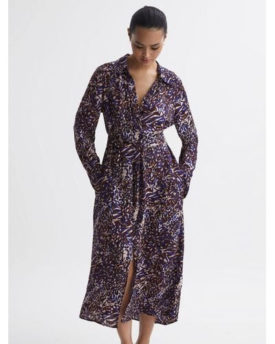 Reiss Tabitha Animal-print Woven Midi Dress - Purple