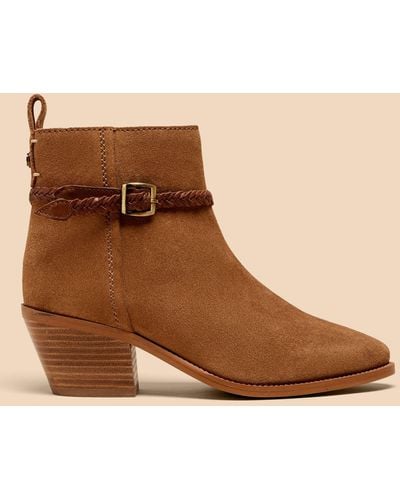 White Stuff Plait Strap Suede Ankle Boots - Brown