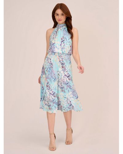 Adrianna Papell Watercolor Floral Midi Dress - Blue