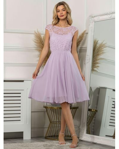 Jolie Moi Lace Bodice Flared Dress - Purple