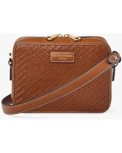 Aspinal of London Plain Weave Leather Camera Bag - Brown