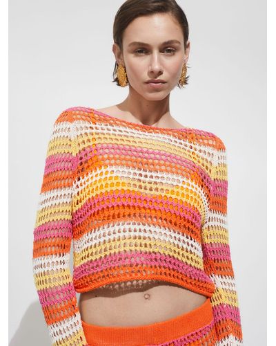 Mango Mias Open Knit Crochet Jumper - Orange