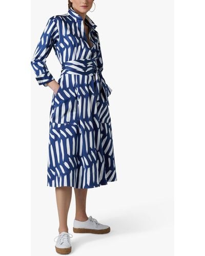 Jasper Conran Blythe Abstract Print Full Skirt Midi Shirt Dress - Blue
