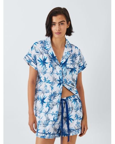 John Lewis Nikita Tile Shirt Short Pyjama Set - Blue