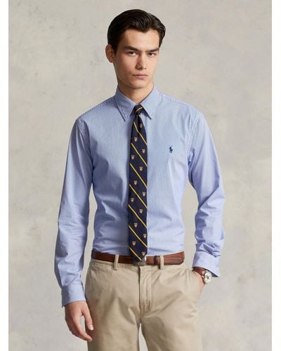 Ralph Lauren Polo Poplin Custom Fit Stripe Shirt - Blue