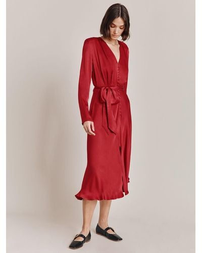Ghost Meryl Satin Midi Dress - Red