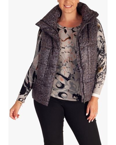 Chesca Quilted Animal Print Gilet - Black