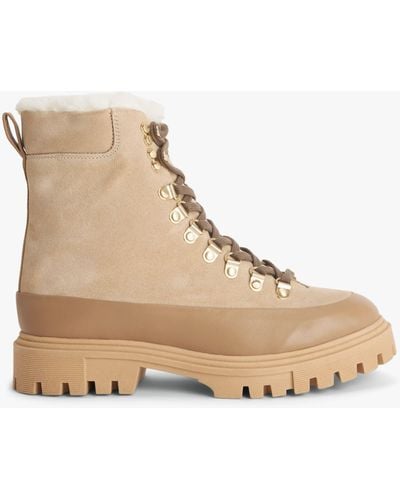 John Lewis Paddock Leather/suede Lugsole Combat Boots - Natural