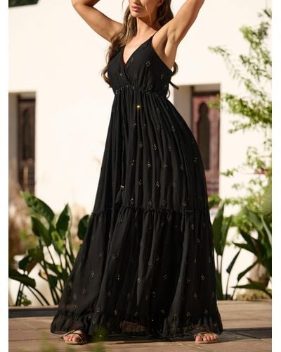 South Beach Sequin Detail Tiered Maxi Dress - Black
