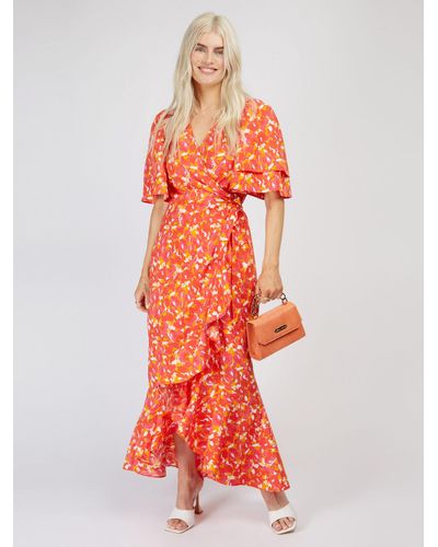 Little Mistress By Vogue Williams Maxi Floral Wrap Dress - Red