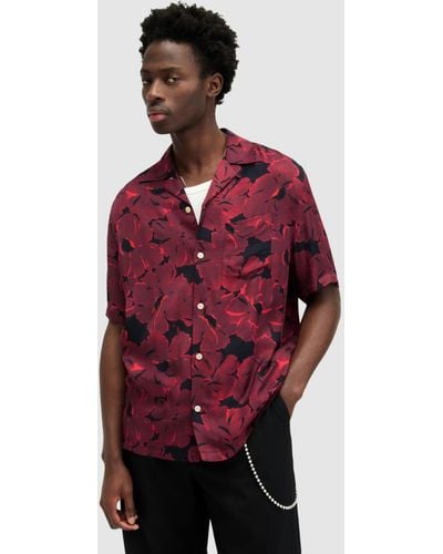 AllSaints Kaza Floral Print Relaxed Fit Shirt - Red