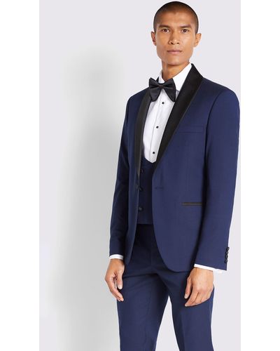 Moss Slim Fit Shawl Collar Tuxedo Jacket - Blue