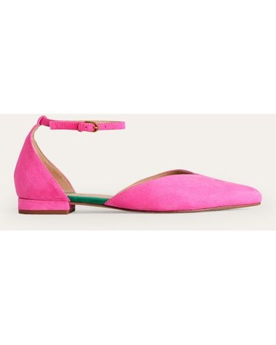 Boden Suede Ankle Strap Pointed Flats - Pink