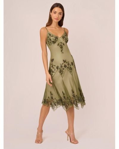 Adrianna Papell Adrianna By Beaded Satin Georgette Dress - Green