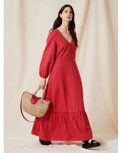 Great Plains Tunis Check Maxi Cotton Dress - Red