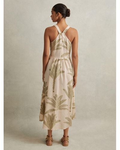 Reiss Petite Anna Leaf Print Sleeveless Linen Midi Dress - Natural