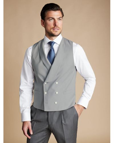 Charles Tyrwhitt Adjustable Slim Fit Morning Suit Wool Waistcoat - Blue