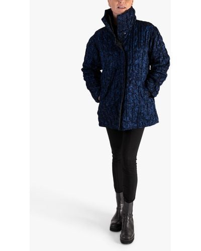 Chesca Paisley Flocked Quilted Reversible Coat - Blue