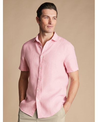 Charles Tyrwhitt Linen Classic Fit Short Sleeve Shirt - Pink