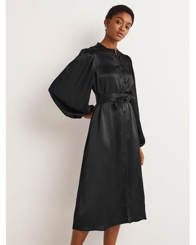 Boden Satin Midi Shirt Dress - Black