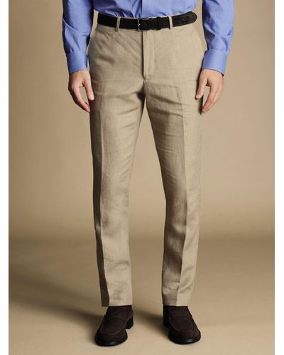 Charles Tyrwhitt Linen Slim Fit Trousers - Natural