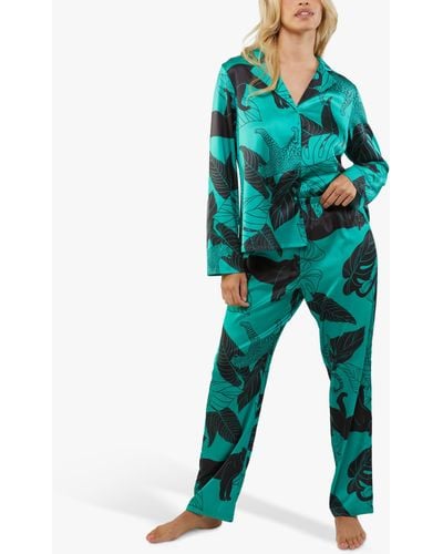Wolf & Whistle Panther Print Satin Pyjama Set - Blue