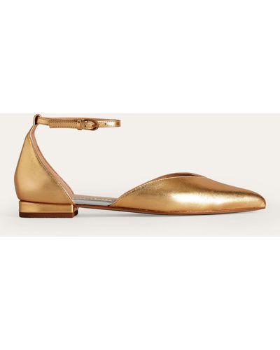 Boden Metallic Leather Ankle Strap Pointed Flats - Natural