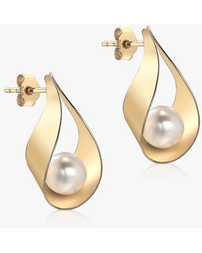 Ib&b 9ct Gold Pearl Teardrop Earrings - Metallic