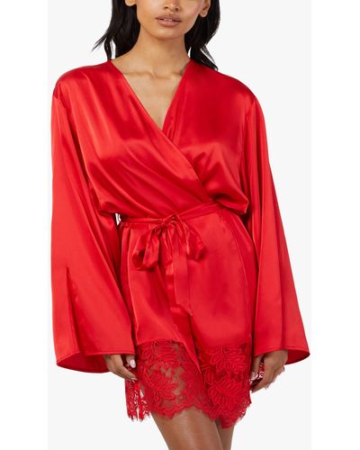 Wolf & Whistle Rosie Satin And Lace Robe - Red