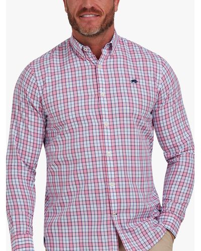 Raging Bull Long Sleeve Check Poplin Shirt - Purple