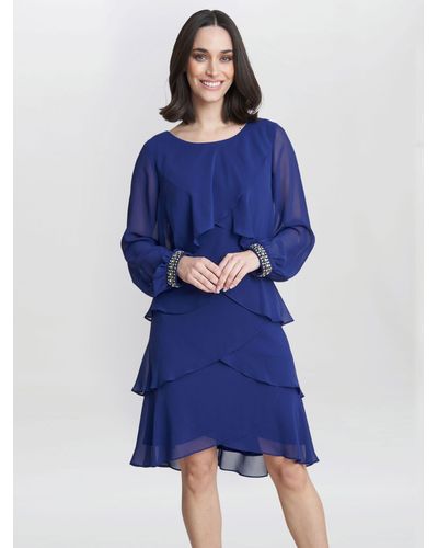 Gina Bacconi Sakura Tiered Rhinestone Cuff Dress - Blue